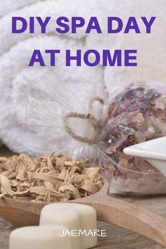 some soaps and other items on a table with the words diy spa day at home