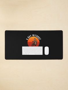 a computer mouse pad with an image of a man on a keyboard