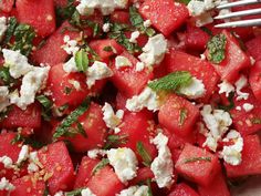 watermelon salad with feta cheese and mint