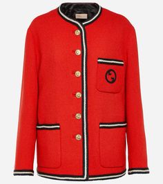 Gucci GG embroidered wool blen tweed jacket (Mytheresa). Material: wool, polyamide, polyester, viscose. Colour: Strawberry Candy / Mix #fashion #jacket #tweed #clothes #outfits #luxury #gucci Winter Gucci Blazer With Buttons, Gucci Winter Blazer, Gucci Blazer With Buttons For Fall, Gucci Winter Blazer With Buttons, Gucci Workwear Blazer With Buttons, Gucci Blazer With Buttons For Work, Classic Gucci Blazer With Buttons, Classic Gucci Wool Blazer, Gucci Long Sleeve Wool Blazer