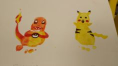 two drawings of different types of animals on white paper, one is orange and the other is yellow