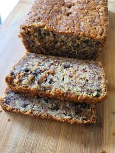 two slices of banana bread on a cutting board