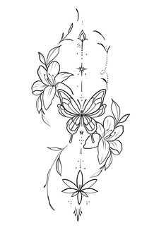 a drawing of flowers and butterflies hanging from the ceiling with stars on it's sides