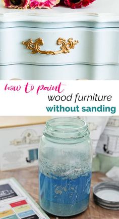 an old dresser is transformed into a beautiful wood furniture with sanding paint and flowers