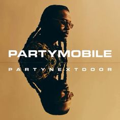 a man with dreadlocks and glasses standing in front of a yellow background that says partymobile