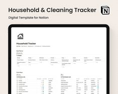 a computer screen with the text household cleaning tracker on it and an image of a house