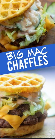 the big mac and waffles sandwich is ready to be eaten