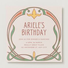 an image of a birthday party card with the words ariel's birthday on it