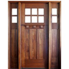 Craftsman Style Mahogany 6-Lite Entry Door with Matching Sidelites and Clear Beveled Low-E Glass Craftsman Front Doors, Mahogany Entry Doors, Craftsman Style Doors, Tuscany Style, Craftsman Door, Wood Exterior, Door Crafts, Wood Exterior Door, Mahogany Doors