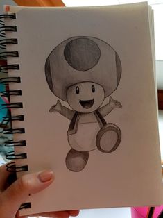 a drawing of a mushroom holding a teddy bear