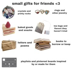 an info sheet describing the benefits of small gifts for friends, including books and jewelry