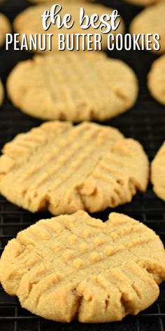 peanut butter cookies cooling on a rack with the words, the best peanut butter cookies