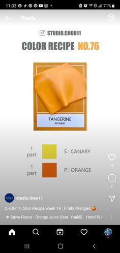 an orange color scheme with the words,'color recipe no76'on it