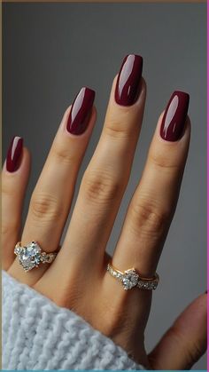 Coffin Shape Red Nails, Round Burgundy Nails, Classy Thanksgiving Nails, Nails Minimalist Design, Fall Winter Nails, Wine Nails Designs, Thanksgiving Gel Nails, Wine Nail Color, Holiday Nails Almond Shape