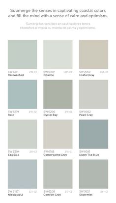 the different shades of gray and white are shown in this color chart, which is also available