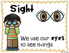 a sign that says sight we use our eyes to see things