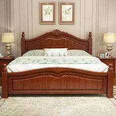 Rubberwood Solid Color Bed Frame Traditional Camelback Standard Bed for Home