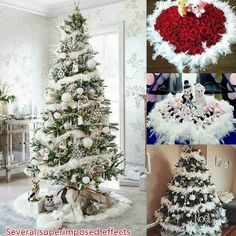 christmas tree decorated with white and red decorations