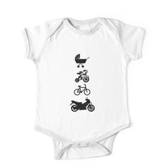 Soft and durable One-Piece - Short Sleeve kids clothing. Solid colors are 100% cotton, heather colors are cotton blends. Range of color options. A great design for kids and babies of motorcycling dad, mom, parents, gandpa, grandma.The pram, tricycle, bicycle and motor silhouettes show the evolution of motorcycling. Motorcycle Baby, Baby One Piece, Tricycle, Simple Dresses, Evolution, Diy For Kids, Onesies, Baby Onesies, Screen Printing