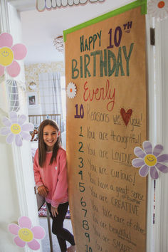 A fun way to celebrate your new 10 year old! 10 Reasons WHy we Love you! Birthday Tradition, Bedroom Door Decore, DIY Birthday Sign for Kids, 10th Birthday Idea, #birthdayparty #doordecor #birthday Ten Years Old Birthday Ideas, 10 Th Birthday Decoration For Girl, 10 Yo Birthday Party Ideas, Birthday 10th Girl, Ideas For 10th Birthday Party Girl, 10th Birthday Decoration Ideas, Birthday Ideas For 10 Year Girl, 10 Year Birthday Party Ideas For Girl, Tradition Bedroom