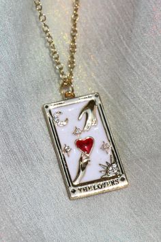 The Lover Tarot Card Necklace Tarot Cards Jewelry, Lover Tarot Cards, The Lover Tarot, Tarot Jewelry, Expensive Christmas, Tarot Card Necklace, Tarot Card Design, Resort 2017 Fashion, The Lovers Tarot Card