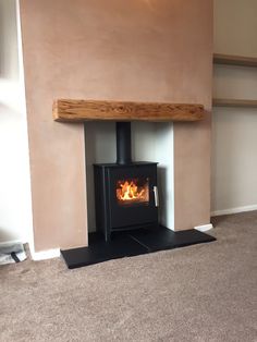 a wood burning stove in a living room