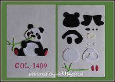 two pictures of panda bears with different shapes and sizes, one is cut out from paper