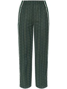 ivy green/multicolour jersey texture elasticated waistband high-waisted monogram pattern side stripe detailing embroidered logo at the leg two side slit pockets straight leg Pants Green, Monogram Pattern, Side Stripe, Sport Pants, Active Wear For Women, Track Pants, Ivy, Active Wear, Straight Leg