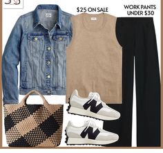 Womens Black Joggers Outfit, Blue Chino Pants Women Outfit, Stitch Fix Outfits Business Casual, Black Jeans Outfit For Work, Animal Print Sneakers Outfit Casual, What To Wear With Denim Jacket, Denim Vest For Work In Fall, Casual A-line Denim Dress For Fall, Casual Winter Denim Vest For Work