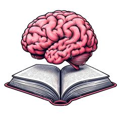 an open book with a drawing of a human brain on it's top pages