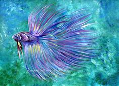 a painting of a purple and blue fish