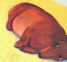 a painting of a brown animal laying on the ground