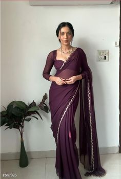 Georgette Sarees For Farewell, Blouse Ideas For Georgette Saree, Saree Outfit Ideas For Farewell, Farwell Idea Dress Saree, Farewell Sarees Blouses Designs, Gowns For Farewell Party, Wine Color Blouse Design, Pastel Color Saree For Wedding, Sarees For Bridesmaids