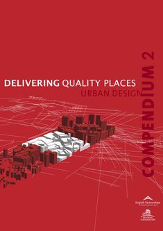 a red book cover with an image of a building in the middle and text that reads delivering quality places urban design