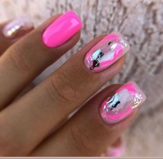 Trendy Summer Nails 2023, Neon Pink Nails, Trendy Summer Nails, Pink Chrome Nails, Make Nails, Silver Glitter Nails, Wow Nails, Sassy Nails