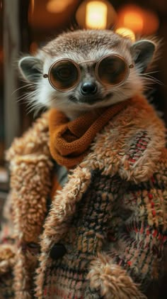 a small animal wearing glasses and a coat