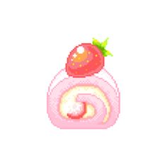 a pixelated image of a strawberry on top of a pink bottle with the number five