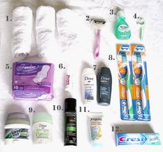 an assortment of toiletries laid out on a towel