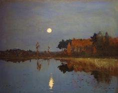 the moon is reflected in the still water