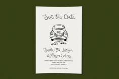 save the date card with an image of a bus