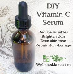 Vitamin C serum helps support skin health by boosting collagen production and the natural acids in Vitamin C can help tighten skin and make it smoother. Homemade Anti Aging Serum, Diy Wrinkle Cream, Diy Vitamin C Serum, Diy Wrinkles, Anti Aging Homemade, Wellness Mama, Tighten Skin, Anti Wrinkle Cream, Collagen Production