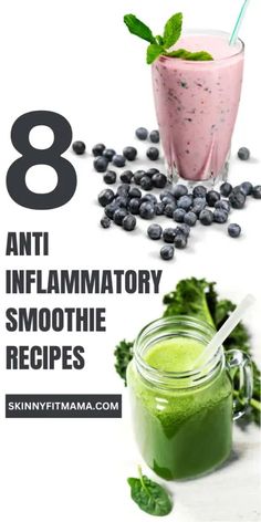 the 8 anti - flamatory smoothie recipe is shown with blueberries and spinach