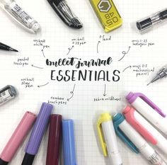 Must Have Stationary, Notes Titles, Journal Ideas Pages, Journal Essentials, Bullet Journal Essentials, Bullet Journal Titles, Pens And Markers, Bullet Journal Ideas