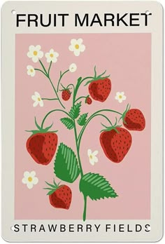 a sticker with strawberries and daisies on the front, says fruit market