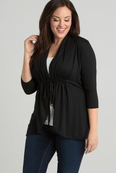 Get your wardrobe ready for fall with casual layers you can wear to the office and on the weekends. Our plus size Sunset Stroll Bellini is a timeless style that pairs beautifully with pants, leggings and skirts. Made exclusively in women's plus sizes. Made in the USA. Shop our entire collection of plus size women's clothing at www.kiyonna.com. #plussizefashion #plussizeclothing Black Casual Batwing Sleeve Cardigan, Black V-neck Cardigan With Relaxed Fit, Solid Non-stretch V-neck Cardigan, Relaxed Fit V-neck Cardigan With Pockets, Plus Size Clothing Stores, Black Stretch V-neck Cardigan, Plus Size Maxi Dresses, Outdoor Apparel, Plus Size Womens Clothing