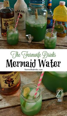 the homemade mermaid water is ready to be served with lemons and limeade in it