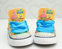 How adorable are these Spongebob inspired converse! The perfect shoe to complete the look! Please leave your name needed in the notebox during checkout Visit the tutu section or search bar for the matching outfit! If you are unsure of sizing please scroll to the last photos for our size charts, or visit our size charts here--> https://pinktoesnhairbows.com/pages/size-chart All sales are FINAL, Ship dates can be found directly on the listing, please view our policies in detail here---> https://pi Spongebob Outfit, Shark Shoes, Overalls Boys, Tutu Dress Costumes, Bling Converse, Girls Overalls, Girls Converse, Matching Outfit, Birthday Tutu