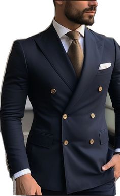 Mens Suits Navy, Double Breasted Suit Men, Double Breasted Tuxedo, The Suits, Men's Business Outfits, Blue Suit Men