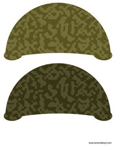 two hats with camouflage print on them, one is green and the other is brown