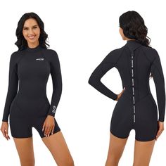 Mwta Wetsuit Women Shorty 2.0mm Neoprene Front Zipper For Uv Protection Surfing Diving Snorkeling Kayaking Size 2 Color Black Features & Details Imported Neoprene Short Wetsuits For Women: Show Off Your Skill Underwater And Charm On The Ground With Mwta Women Shorty, Thoughtfully Crafted Women's Short Wetsuit. Our Wet Suits For Women Are Made Of 2.5mm Thick And Highly Stretchable Neoprene And Nylon Fabric On Both Sides To Give You A Soft And Comfortable Fit. The Form-Fitting Design Help Reduce D Fitted Rash Guard For Surfing, Sporty Fitted Rash Guard For Diving, Black Fitted Rash Guard For Water Sports, Wet Suits For Women, Wetsuits For Women, 4th Of July Bikinis, Wetsuit Women, Cupshe Swimsuits, Plunge Swimsuit